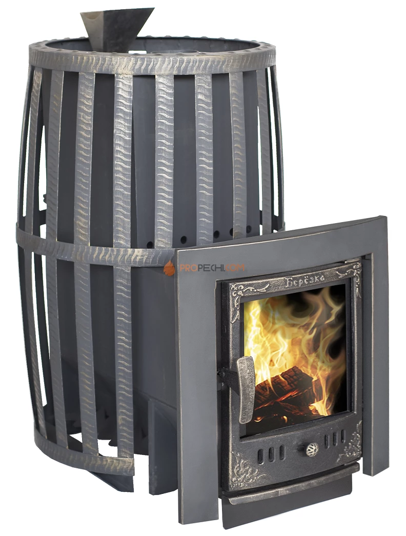 Банная чугунная печь Березка "Воевода-ФЛАГМАН 20 (ЗК Сетка) Каминная дверца