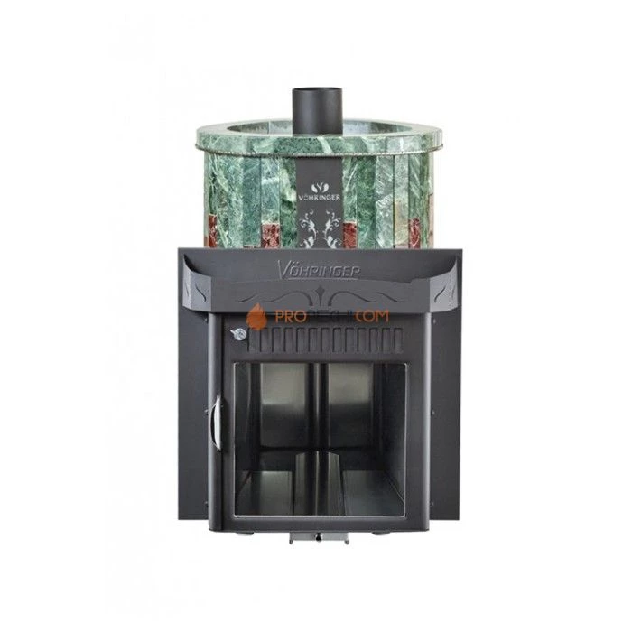 Дровяная печь для сауны Ферингер Макси До 30 м³ - Змеевик + Россо Леванте - обрамление Камень