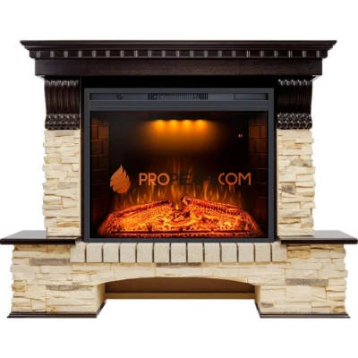 Каминокомплект Royal Flame Pierre Luxe угловой - Темный дуб / Сланец (Высота 1045мм) с Электрическим очагом Royal Flame Emerald 28