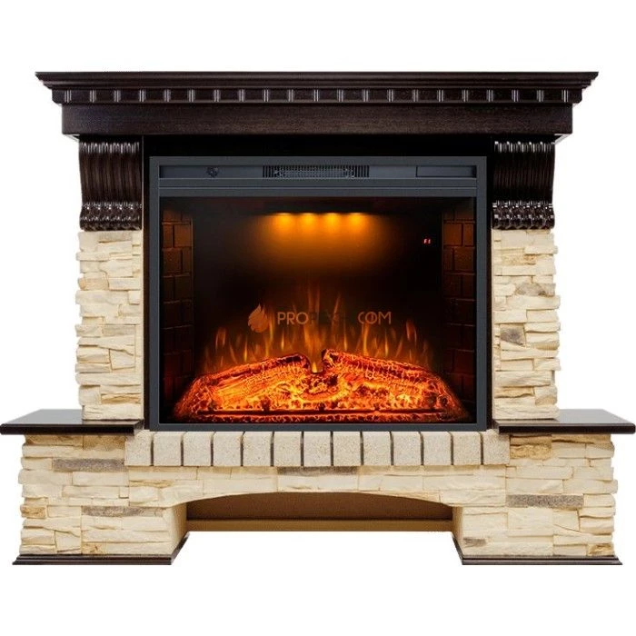 Каминокомплект Royal Flame Pierre Luxe угловой - Темный дуб / Сланец (Высота 1045мм) с Электрическим очагом Royal Flame Emerald 28