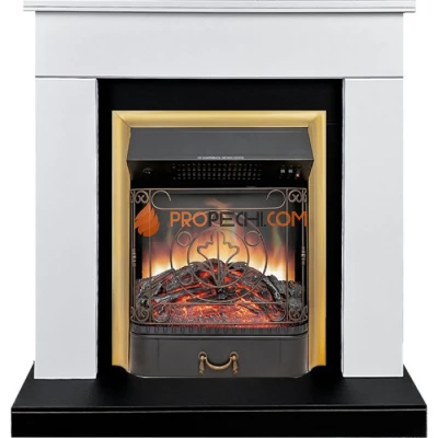 Каминокомплект Royal Flame Bergen (Разборный) - Белый с черным (Ширина 900 мм) с очагом Majestic FX Brass