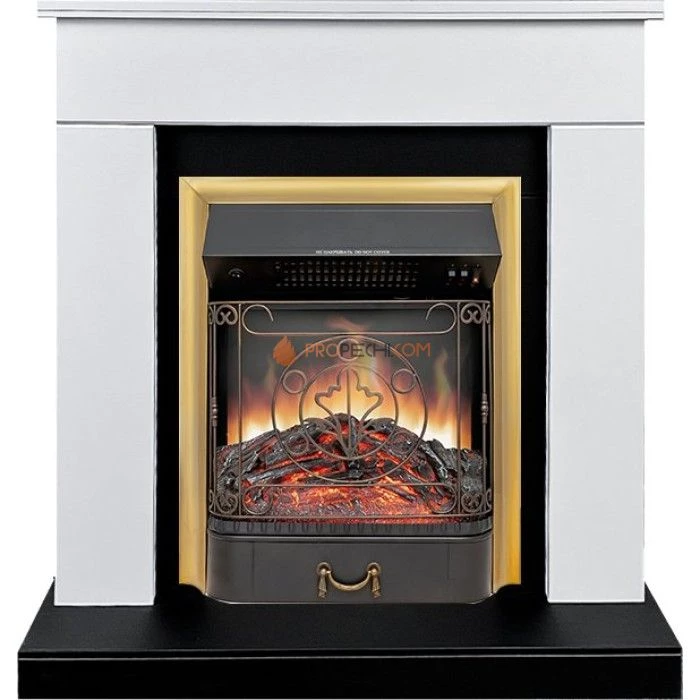 Каминокомплект Royal Flame Bergen (Разборный) - Белый с черным (Ширина 900 мм) с очагом Majestic FX Brass