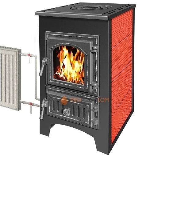Печь-камин Везувий ПК01 (270) с плитой и т/о (красн.) 9 кВт