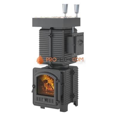 Чугунная печь для бани Эверест Легкий пар Профи под обкладку Б/В (закрытая каменка из нерж. стали)