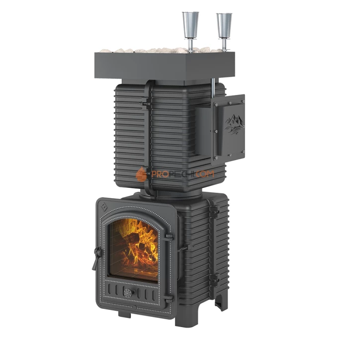 Чугунная печь для бани Эверест Легкий пар Профи под обкладку Б/В (закрытая каменка из нерж. стали)