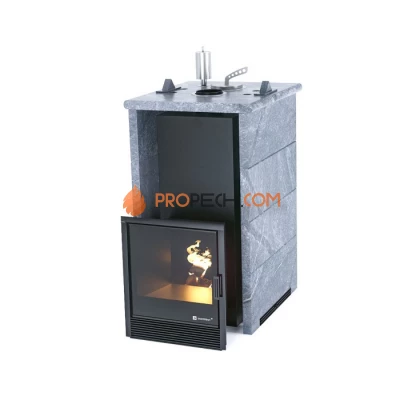 Дровяная печь для бани ИзиСтим Сочи в трехстороннем кожухе из талькохлорита