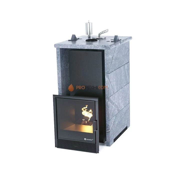 Дровяная печь для бани ИзиСтим Сочи в трехстороннем кожухе из талькохлорита