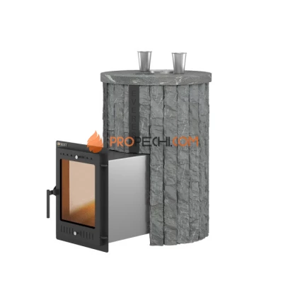 Дровяная печь для бани Эверест Steam Master 30 INOX Ламель Рваный камень, S-20