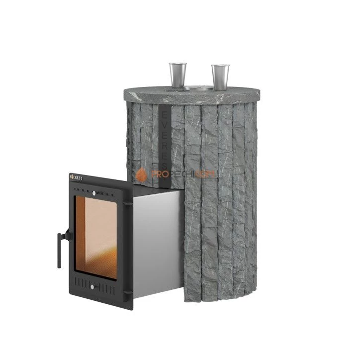 Дровяная печь для бани Эверест Steam Master 30 INOX Ламель Рваный камень, S-20