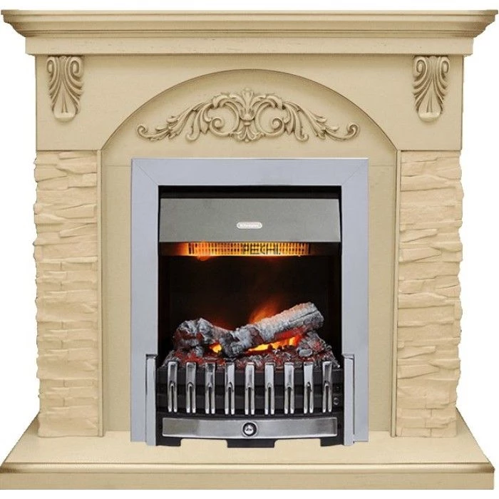 Каминокомплект Dimplex Bern Сланец крупный бежевый / Алебастр темная патина с очагом Danville Chrome FB2