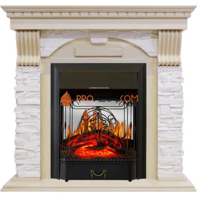 Каминокомплект Royal Flame Dublin - Слоновая кость с патиной / Сланец крем с очагом Majestic FX M Black
