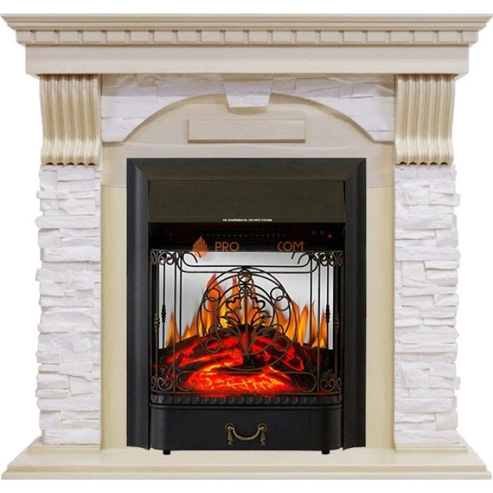 Каминокомплект Royal Flame Dublin - Слоновая кость с патиной / Сланец крем с очагом Majestic FX M Black