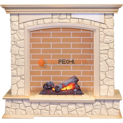 Каминокомплект Dimplex Preston - Слоновая кость с патиной / Кирпич с очагом Cassette 400 NH