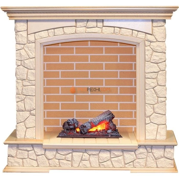 Каминокомплект Dimplex Preston - Слоновая кость с патиной / Кирпич с очагом Cassette 400 NH