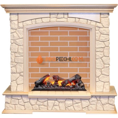 Каминокомплект Dimplex Preston - Слоновая кость с патиной / Кирпич с очагом Cassette 600 NH