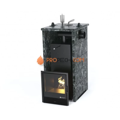 Дровяная печь для бани ИзиСтим Сочи в трехстороннем кожухе с боковым подключением из пироксенита