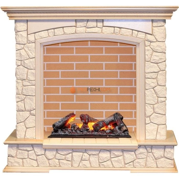 Каминокомплект Dimplex Preston - Слоновая кость с патиной / Кирпич с очагом Cassette 600 NH