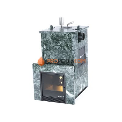 Дровяная печь для бани ИзиСтим Анапа М2 в полноценном кожухе с боковым подключением из змеевика