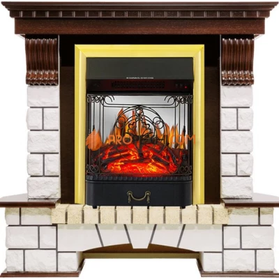 Каминокомплект Royal Flame Pierre Luxe - Темный дуб / Белый с очагом Majestic FX M Brass