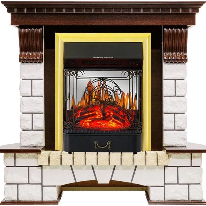 Каминокомплект Royal Flame Pierre Luxe - Темный дуб / Белый с очагом Majestic FX M Brass