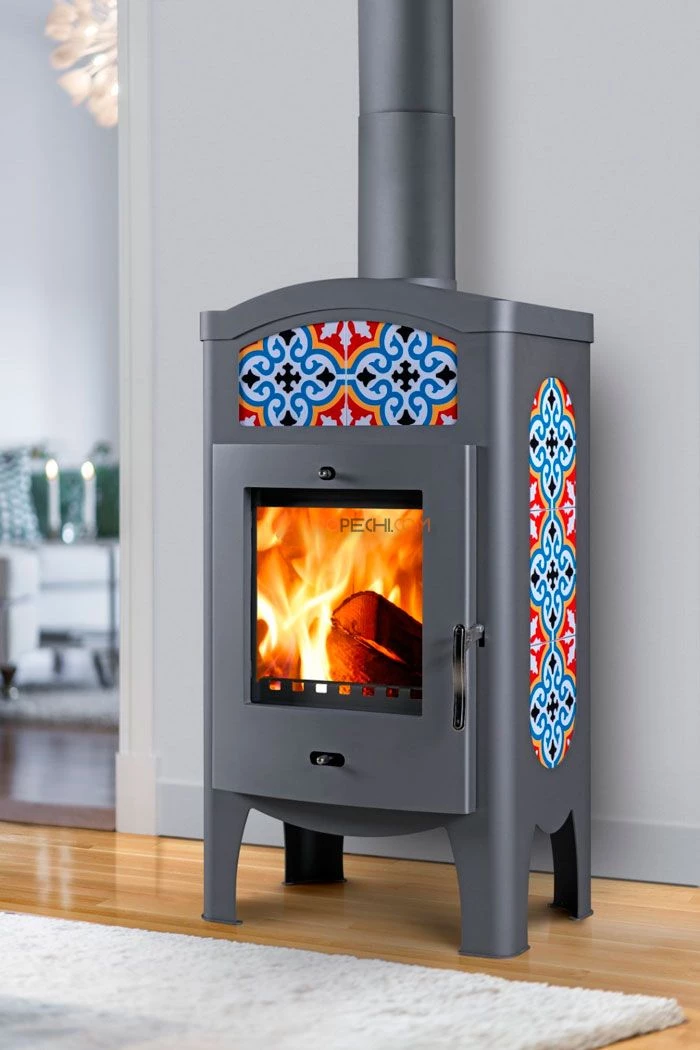 Печь-камин Thorma TORINO, серая с орнаментом