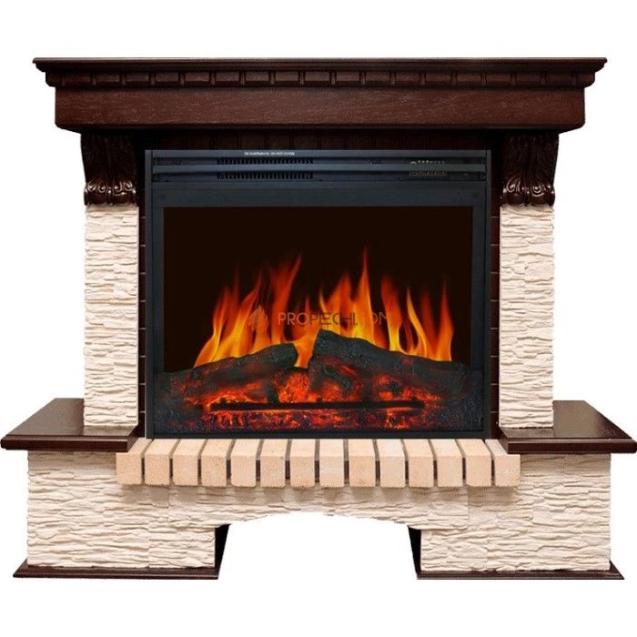 Каминокомплект Royal Flame Pierre Luxe - Темный дуб / Сланец бежевый с очагом Jupiter FX New