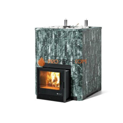 Дровяная печь для бани ИзиСтим Домна 60 К в полноценном наборном кожухе из змеевика