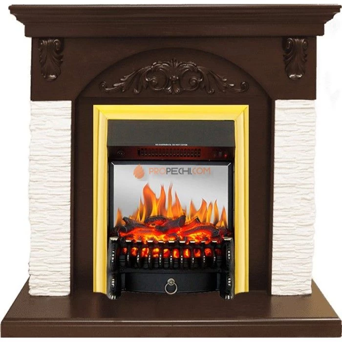 Каминокомплект Royal Flame Bern Сланец мелкий белый / Темный дуб с очагом Fobos FX M Brass