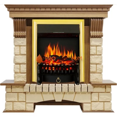 Каминокомплект Royal Flame Pierre Luxe - Дуб / Шампань с очагом Fobos FX Brass