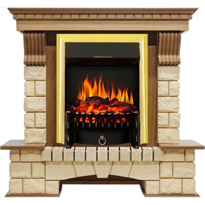 Каминокомплект Royal Flame Pierre Luxe - Дуб / Шампань с очагом Fobos FX Brass