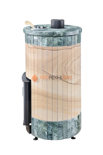Банная печь Ферингер Уют-18 ПФ Окаменевшее дерево перенесенный рисунок + Змеевик