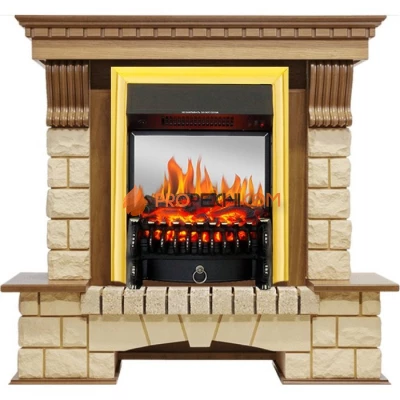 Каминокомплект Royal Flame Pierre Luxe - Дуб / Шампань с очагом Fobos FX M Brass