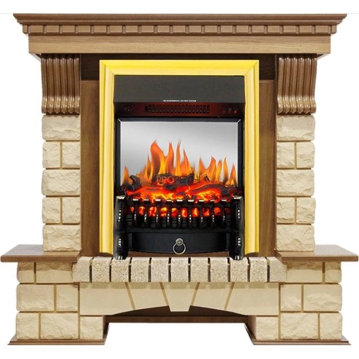 Каминокомплект Royal Flame Pierre Luxe - Дуб / Шампань с очагом Fobos FX M Brass