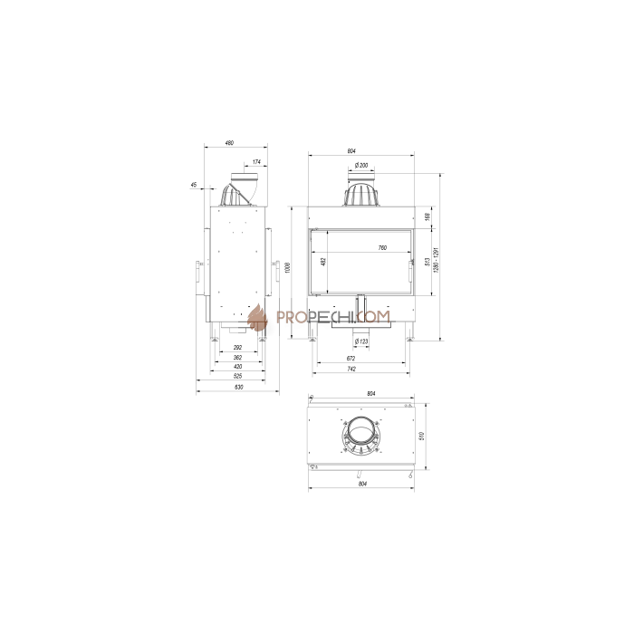 Каминная топка стальная Kratki LUCY/14/T (тонель) (14 кВт)