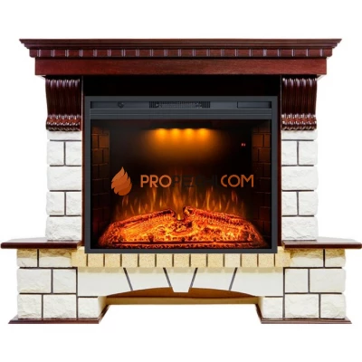 Каминокомплект Royal Flame Pierre Luxe угловой - Темный дуб / Белый (Ширина 1280мм) с Электрическим очагом Royal Flame Emerald 28