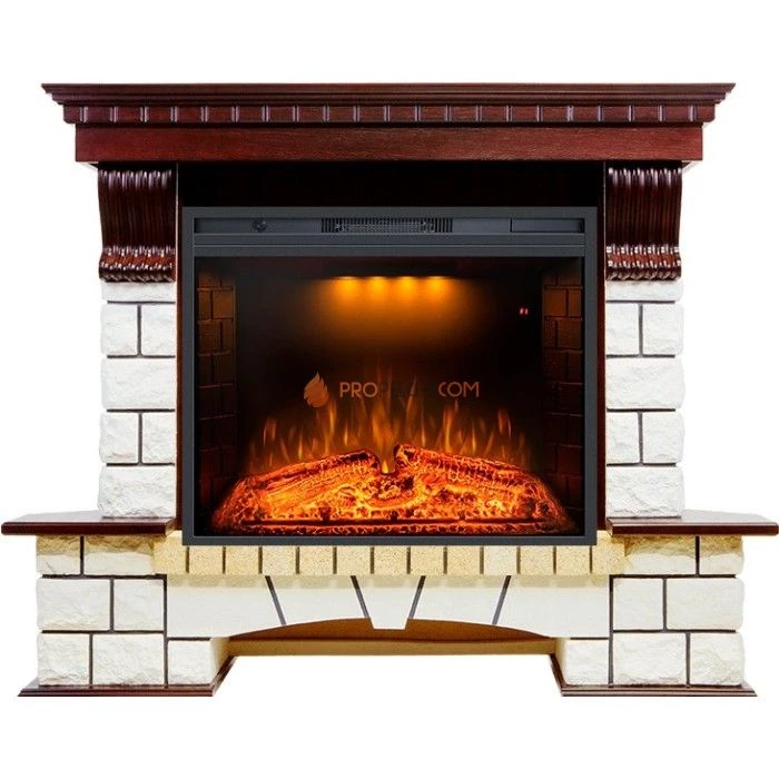 Каминокомплект Royal Flame Pierre Luxe угловой - Темный дуб / Белый (Ширина 1280мм) с Электрическим очагом Royal Flame Emerald 28