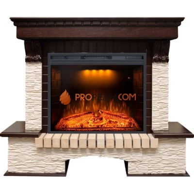 Каминокомплект Royal Flame Pierre Luxe угловой - Темный дуб / Сланец бежевый с Электрическим очагом Royal Flame Emerald 28