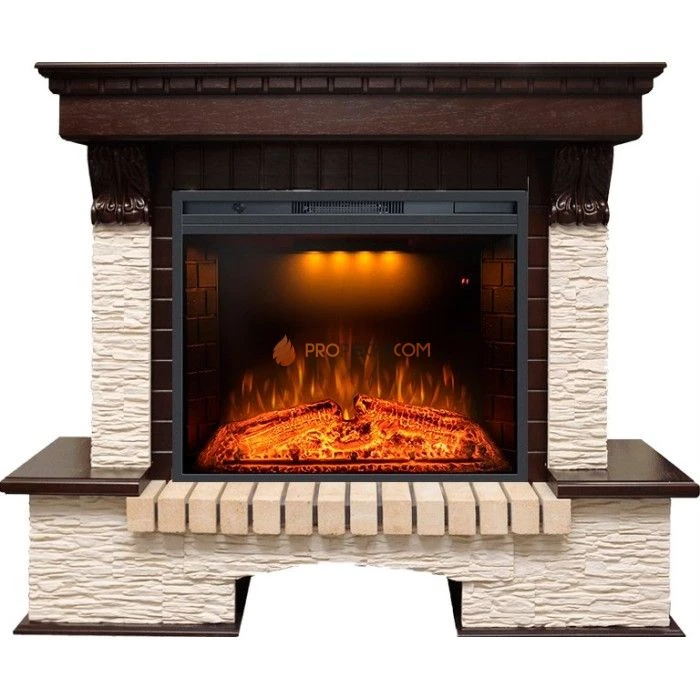 Каминокомплект Royal Flame Pierre Luxe угловой - Темный дуб / Сланец бежевый с Электрическим очагом Royal Flame Emerald 28