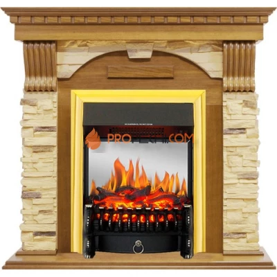 Каминокомплект Royal Flame Dublin - Дуб / Сланец с очагом Fobos FX M Brass