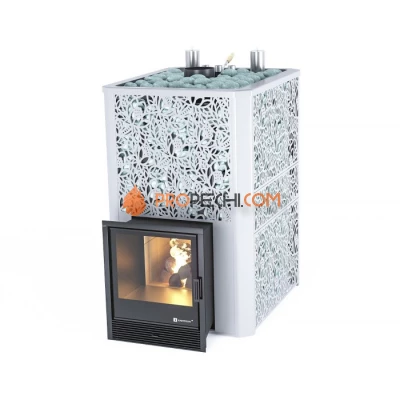 Дровяная печь для бани ИзиСтим Ялта 60 К/2024 в кожухе Хохлома серый