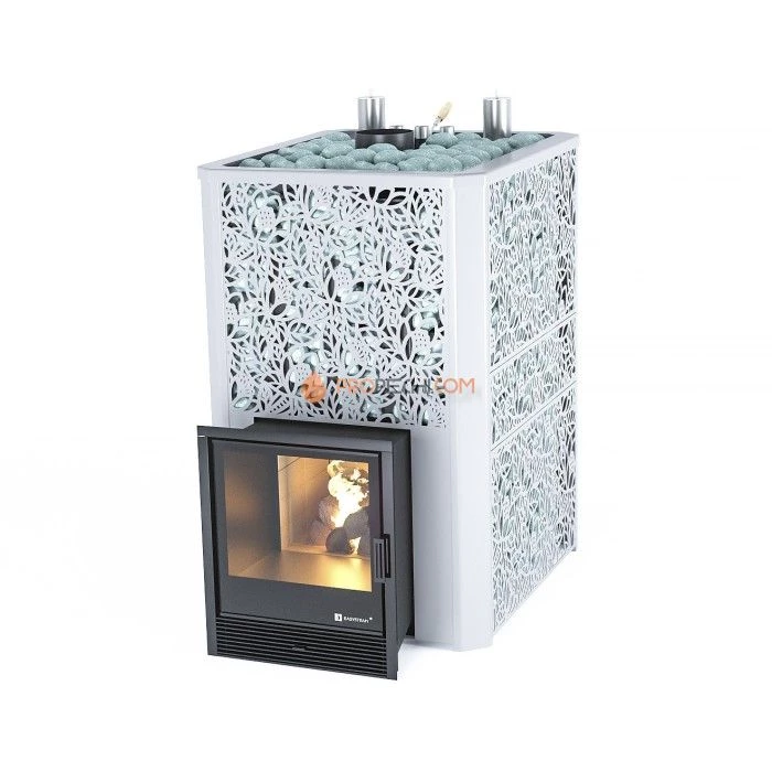 Дровяная печь для бани ИзиСтим Ялта 60 К/2024 в кожухе Хохлома серый