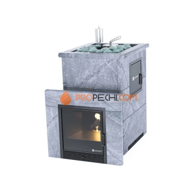 Дровяная печь для бани ИзиСтим Анапа М2 в полноценном кожухе с открытым верхом из талькохлорита