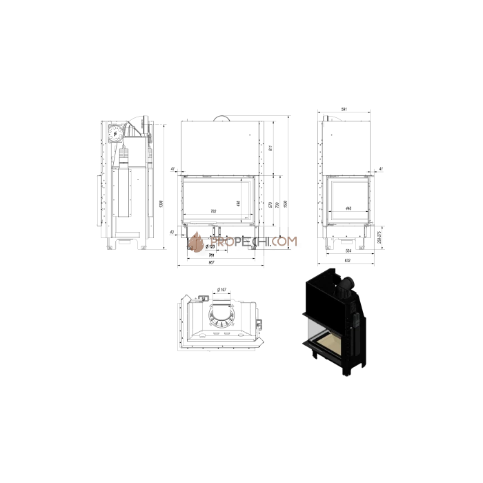 Каминная топка Kratki MBA/L/BS/G/SG (гнутое стекло) (17 кВт)