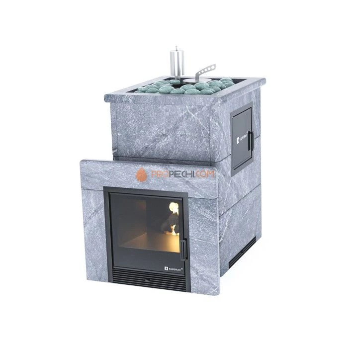Дровяная печь для бани ИзиСтим Анапа М2 в полноценном кожухе с открытым верхом из талькохлорита