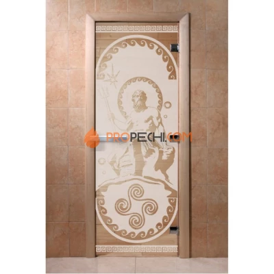 Дверь для бани DoorWood с рисунком Посейдон Сатин, 2000x900 мм