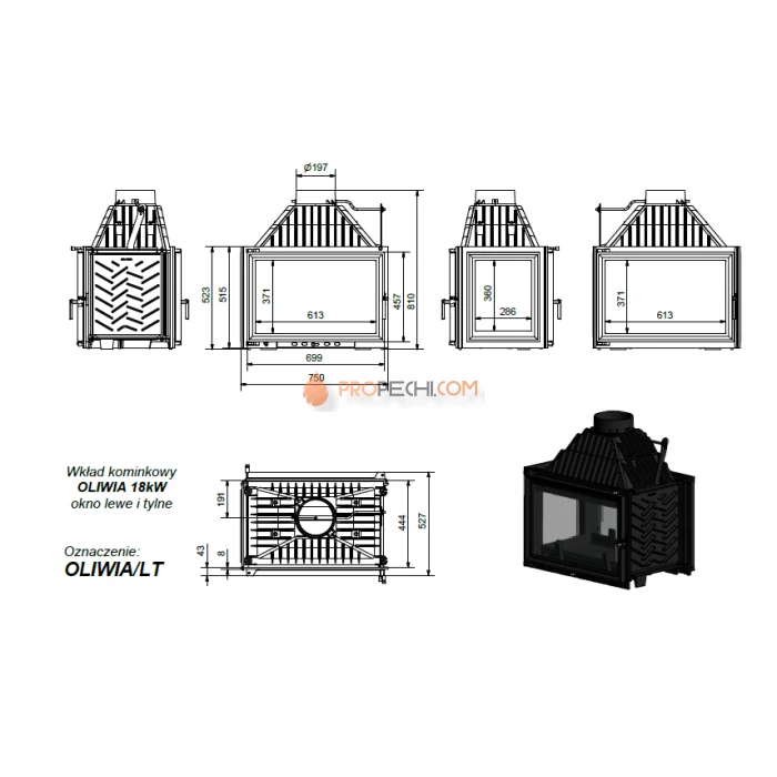 Каминная топка Kratki Oliwia/LT (стекло слева-туннель)