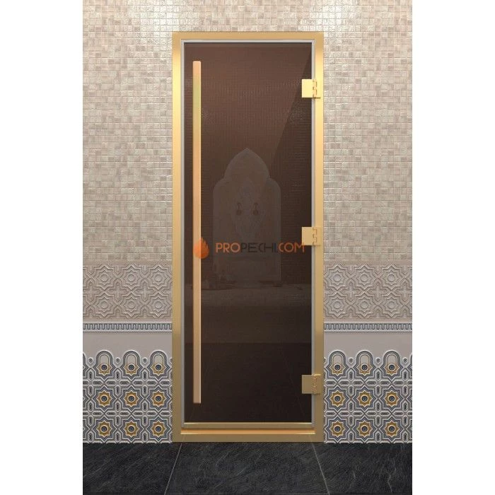 Дверь для хамама DoorWood Престиж Золотой профиль Бронза, 2000х900 мм