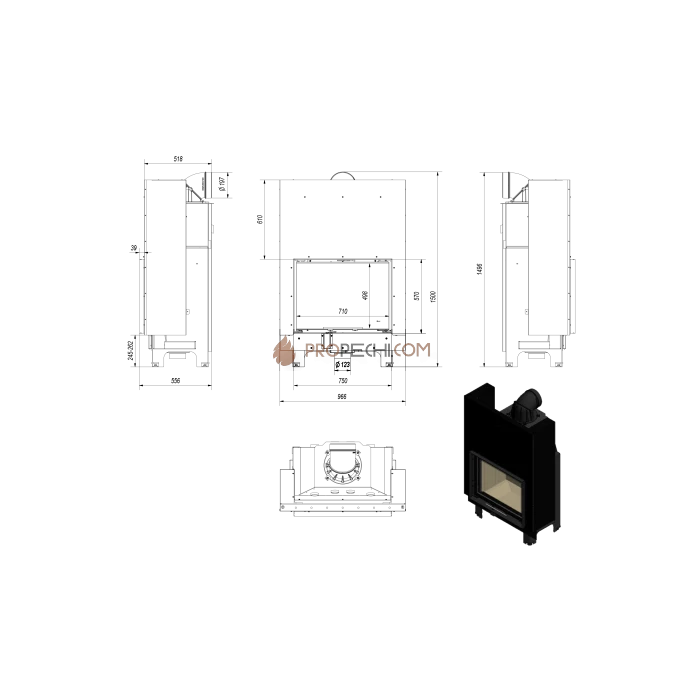 Каминная топка стальная Kratki MBA/G (17 кВт)