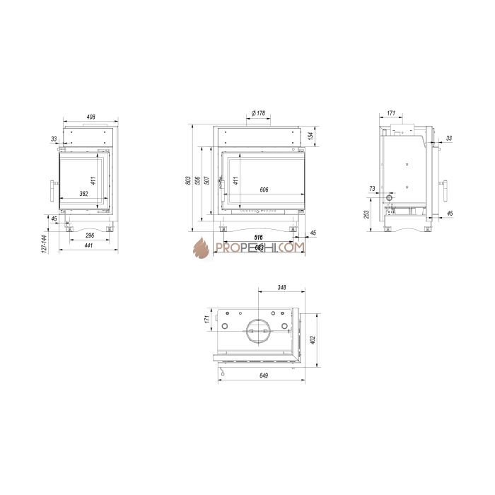 Каминная топка Kratki MAJA/PW/BP/12/BS/W/DECO