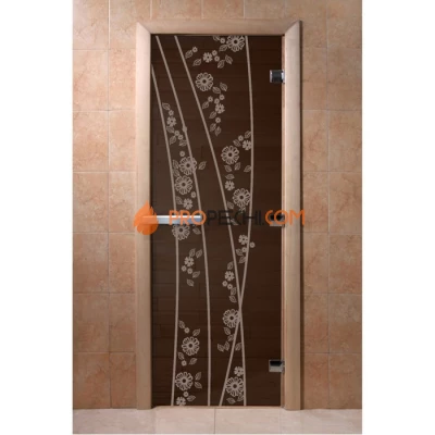 Дверь для бани DoorWood с рисунком Весна цветы Черный жемчуг, 2000x800 мм